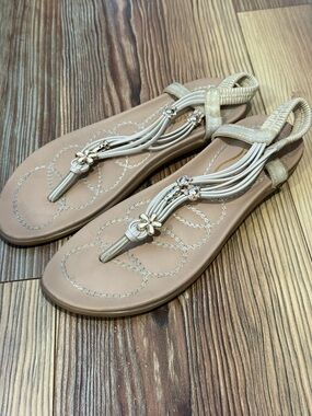 Riva Bianca 37 Women's Beige Floral T-Strap Sandals